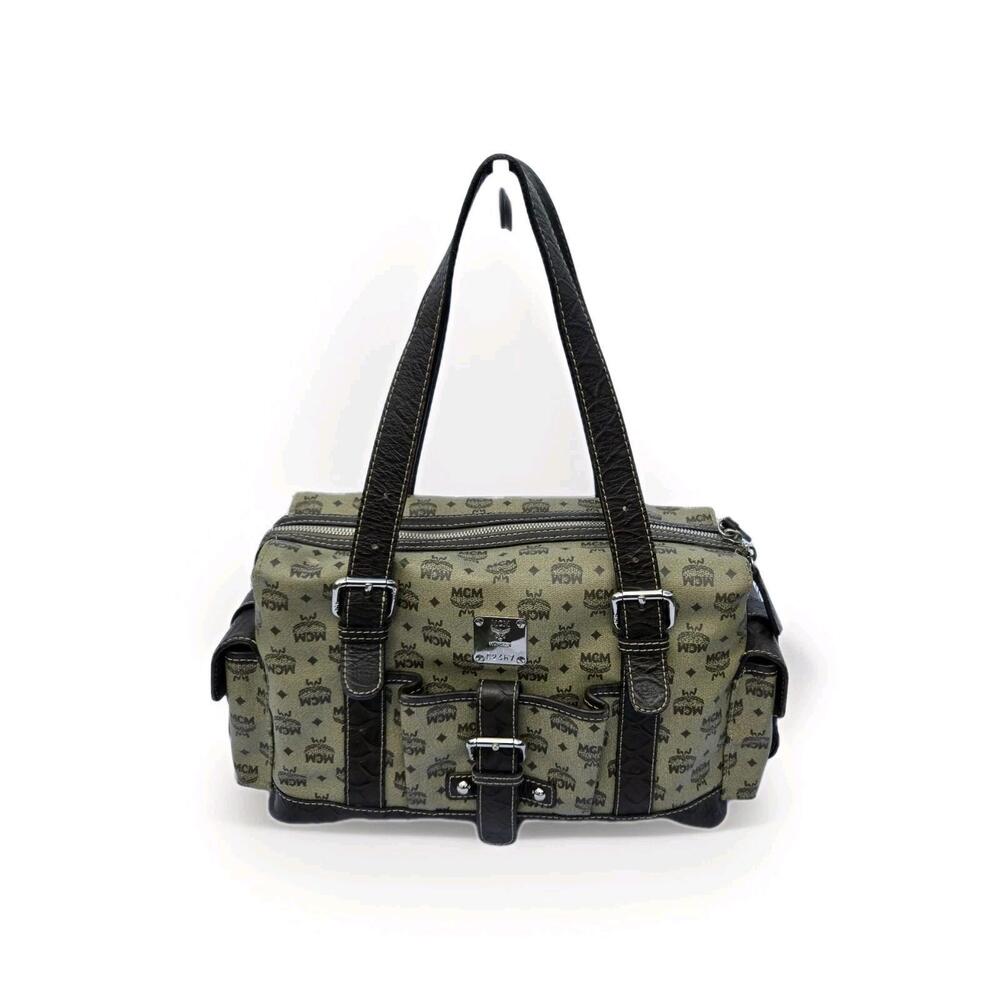 *Rare* MCM Brown And Sage Green Monogram Coated Canvas Messenger Satchel Bag